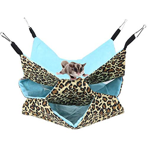 LeerKing Hamaca para roedores Cama Colgante Hámster Dormir Cómodo Nido con 3 Capas Laberinto geométrico para Animales pequeños Rata Sugar Glider Ardilla, Patrón de Leopardo, 30 * 30 cm