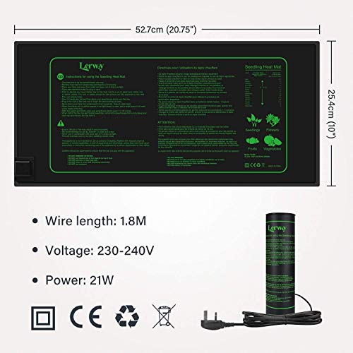 LERWAY Esterilla de calefacción para plantas de semillero impermeable para invernadero de 21 W para bandeja de germinación de propagación hidropónica, terrario, reptil, anfibio