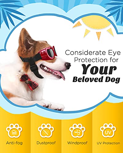 Lewondr Gafas de Sol para Mascota, Anteojos Anti-Ultravioleta Niebla Polvo, Correa Ajustable, Gafas Protectoras para Perro Pequeño Fiesta Playa Viajar Tomar Fotos, Decoración de Navidad, Rojo Oscuro