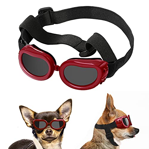 Lewondr Gafas de Sol para Mascota, Anteojos Anti-Ultravioleta Niebla Polvo, Correa Ajustable, Gafas Protectoras para Perro Pequeño Fiesta Playa Viajar Tomar Fotos, Decoración de Navidad, Rojo Oscuro