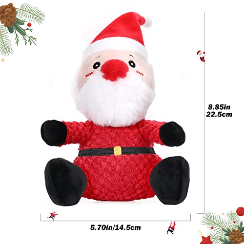 Lewondr Juguete de Peluche para Mascotas, Juguetes Chirriantes en Forma de Papá Noel, Muñeco Interactivo Perros Cachorros Gatos para Morder Entrenamiento Diversión Juego Masticar - Rojo