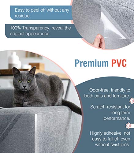 Lewondr Protector de Muebles Arañazo Gatos, 10 Piezas Fundas de Sofá Autoadhesiva Transparente con 50 Tornillos, Películas Adhesivas Protección Rascador, para Puerta, Sofá, Pared de Madera