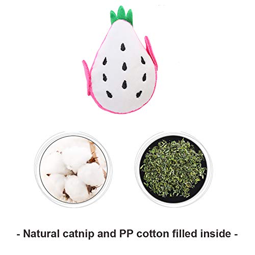 Lidiper 4 Piezas Juguetes Hierba Gatera, Juguete para Gato Juguetes del Catnip Almohada Gato Juguetes Interactivos para Gatos, Gatito (Plátano/Naranja/Pitaya/Mangostán)