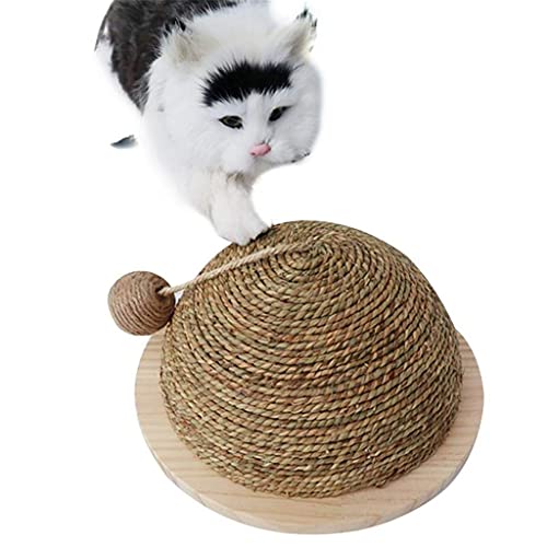 Lincheer Gatos Populares Juguete de Madera Plato de Fondo de Madera Paja Semi-Circular Muela de Garra Bola Gatos Juguete Escalada Marco Gatos Juguete con Bola Colgante Sisal