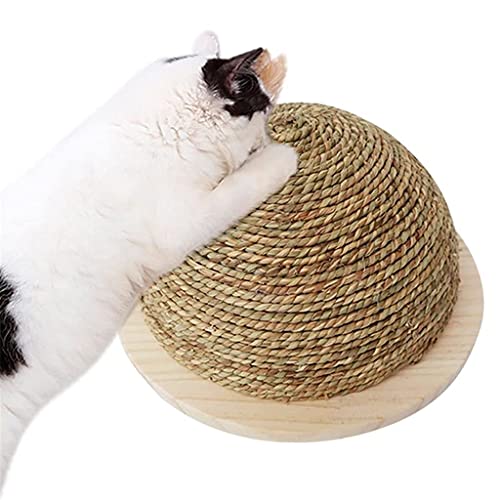Lincheer Gatos Populares Juguete de Madera Plato de Fondo de Madera Paja Semi-Circular Muela de Garra Bola Gatos Juguete Escalada Marco Gatos Juguete con Bola Colgante Sisal