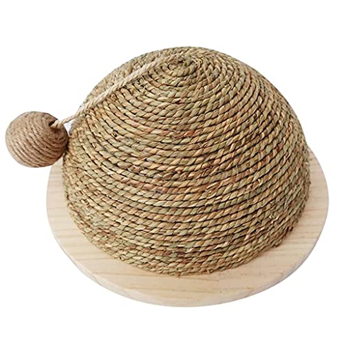 Lincheer Gatos Populares Juguete de Madera Plato de Fondo de Madera Paja Semi-Circular Muela de Garra Bola Gatos Juguete Escalada Marco Gatos Juguete con Bola Colgante Sisal