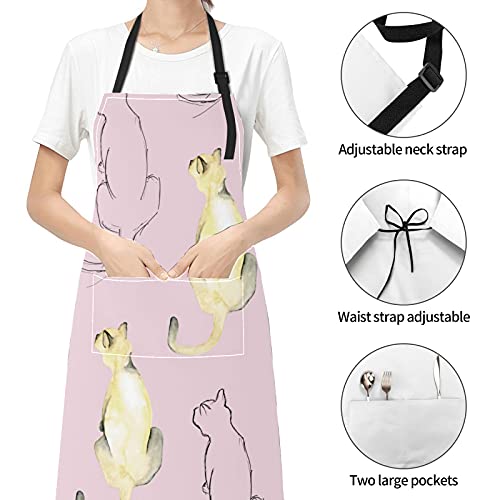 Lindo Animal inteligente gato mascota siameses delantales de chef lindo Animal inteligente gato mascota siamés corbata ajustable con bolsillos para adultos