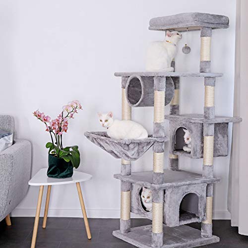 lionto Árbol rascador árbol para escalar árbol rascador para gatos Altura 155 cm Gris claro