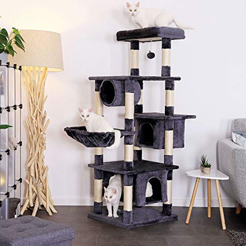 lionto Árbol rascador árbol para escalar árbol rascador para gatos Altura 155 cm Gris oscuro