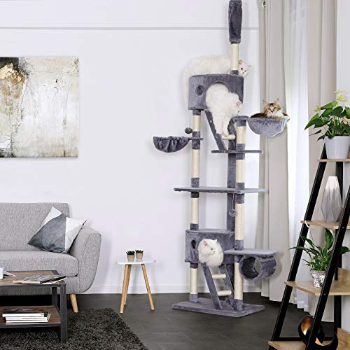 lionto Árbol rascador árbol para escalar árbol rascador para gatos Altura ajustable 230-250 cm Gris claro