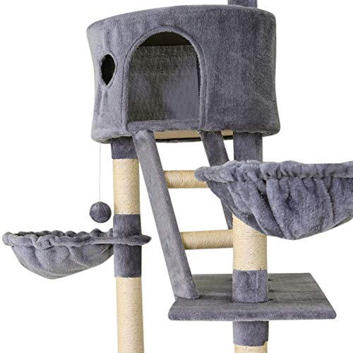 lionto Árbol rascador árbol para escalar árbol rascador para gatos Altura ajustable 230-250 cm Gris claro