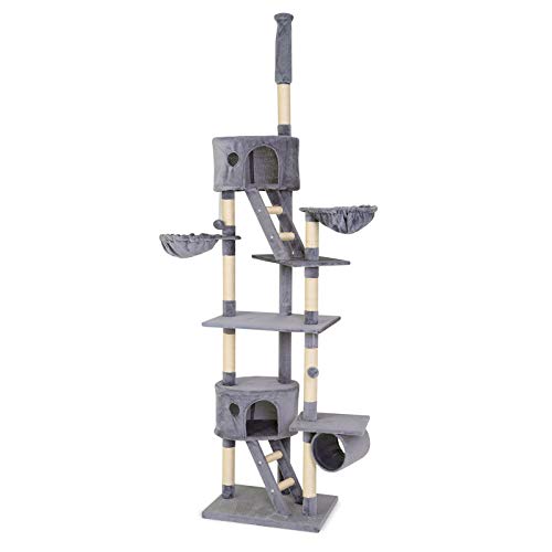 lionto Árbol rascador árbol para escalar árbol rascador para gatos Altura ajustable 230-250 cm Gris claro