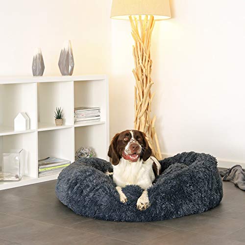 lionto Cama perros redonda cojín gatos sofá para perros donut (3XL) Ø 100 cm Gris oscuro