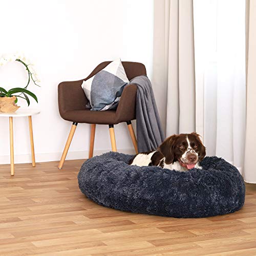 lionto Cama perros redonda cojín gatos sofá para perros donut (3XL) Ø 100 cm Gris oscuro