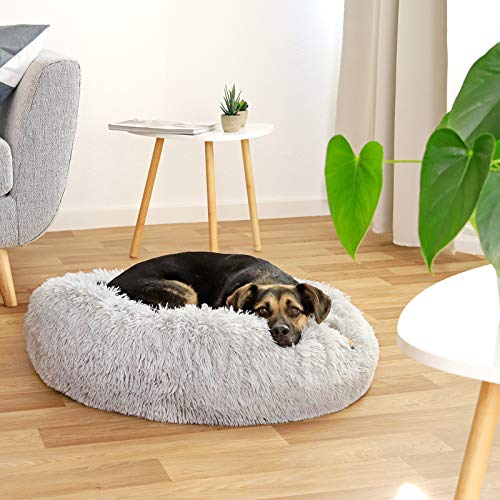 lionto Cama perros redonda cojín gatos sofá para perros donut (XL) Ø 70 cm Gris claro