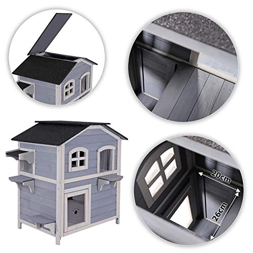 lionto Casa gatos cabaña para gatos villa para gatos cueva gatos recinto gatos 80x55x90 cm Gris