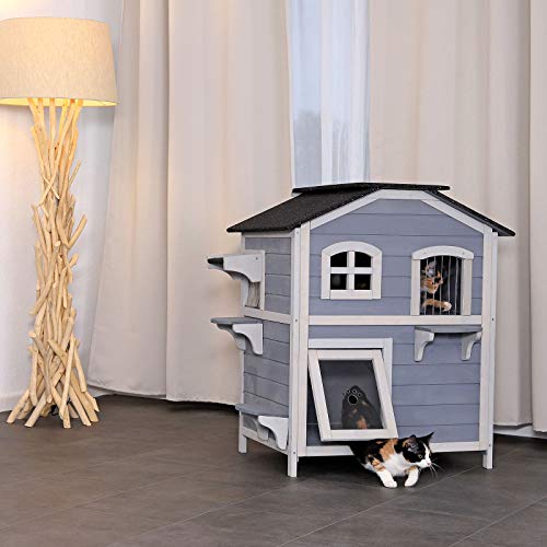 lionto Casa gatos cabaña para gatos villa para gatos cueva gatos recinto gatos 80x55x90 cm Gris