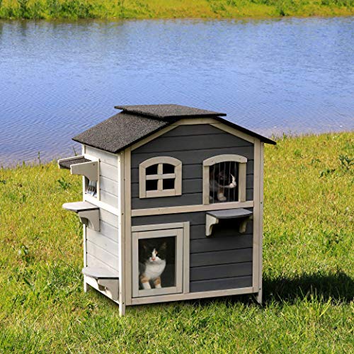 lionto Casa gatos cabaña para gatos villa para gatos cueva gatos recinto gatos 80x55x90 cm Gris