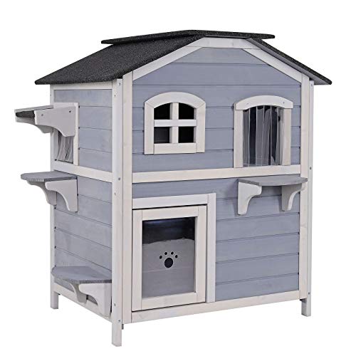 lionto Casa gatos cabaña para gatos villa para gatos cueva gatos recinto gatos 80x55x90 cm Gris