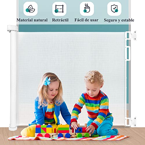 Looxii Barrera Puertas de Seguridad Niños 0-140 cm Retráctil Bebé Puerta Seguridad Extensibles Barreras Escalera Vallas para Puerta y Escalera Blanca