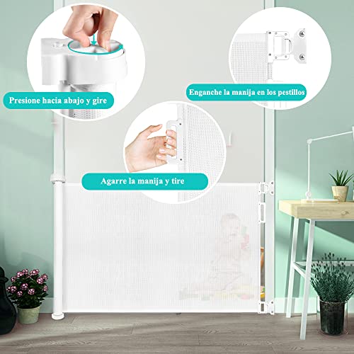 Looxii Barrera Puertas de Seguridad Niños 0-140 cm Retráctil Bebé Puerta Seguridad Extensibles Barreras Escalera Vallas para Puerta y Escalera Blanca