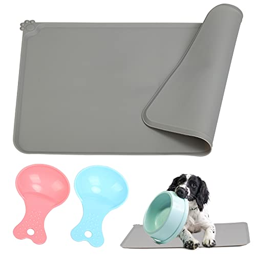 LOPOTIN 47* 30cm Alfombrilla Comida Mascotas, Tapete Antideslizante Gato, Estera Comida Perro, Alfombra Alimentación Silicona para Comer Palillo Dentición Interior Exterior Acampada Cucharón Plástico