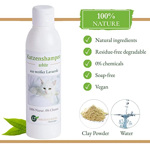 LT-Naturprodukte Champú para gatos White | Bio | Cuidado suave para pelaje blanco sin productos químicos ni jabón | contra picor | Hipoalergénico | con lavaerda blanca original | 250 ml