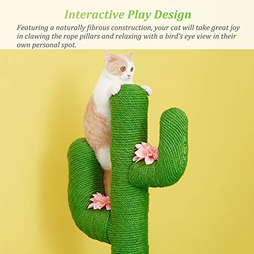LXFA Rascador para Gatos Rascador de Gato Verde Cactus con Flor - Árbol para Gatos Moderno para Gatitos/Gatos pequeños/medianos - Decoración del Dormitorio de la Sala de Estar del hogar