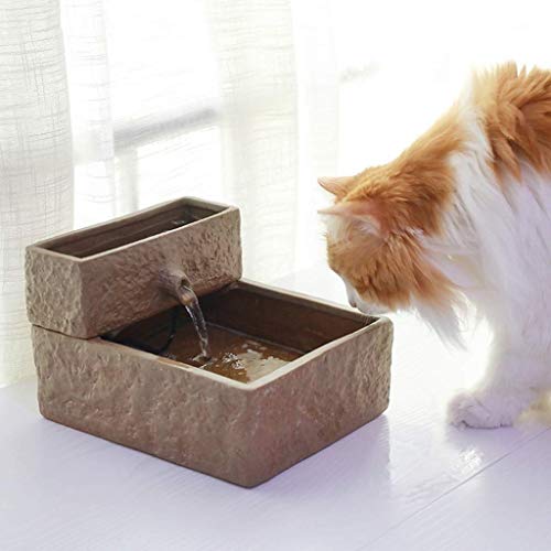 LXTIN Fuente de Agua para Gatos - Dispensador de Agua Inteligente de cerámica, 1.9L de Gran Capacidad, Productos de higiene para Gatos, Agua de circulación automática (Color: Marrón)