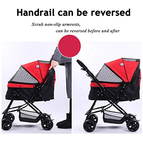 LXYPLM Silla Paseo Perros Plegable Perro Travel Cochecito Ventana Frontal de Malla Pet Travel Cochecito Plegable Silla de Paseo Perro del Gato del Cochecito de niño del Basculador Buggy 4 Ruedas Rojo
