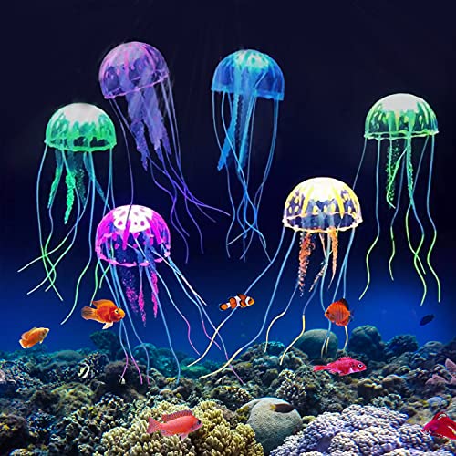 LYQQY Decoración Medusas, 6 Piezas Medusas Artificiales Adorno de Medusas Decoración Realista y Natural Medusas Artificiales para Pecera Casera, Decoración del Acuario, 15x15cm