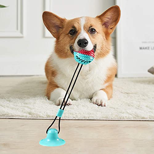 Lzansuii perros Juguete de masticar, con ventosa fija campana pequeña incorporada (con 1 adhesivo con ventosa), bola dispensadora de alimentos para perros gatos cuidado dental dlimpieza dientes