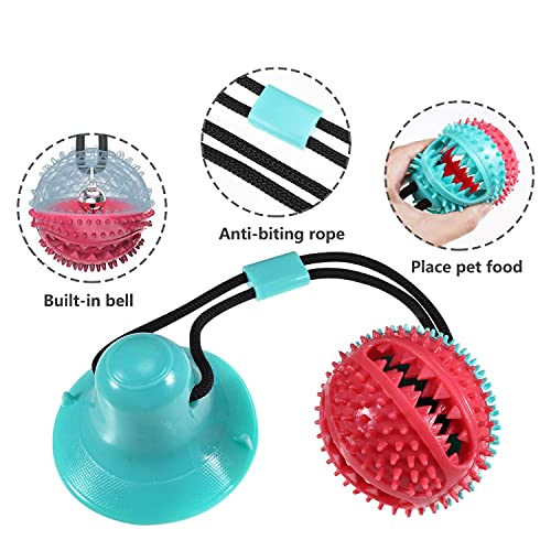 Lzansuii perros Juguete de masticar, con ventosa fija campana pequeña incorporada (con 1 adhesivo con ventosa), bola dispensadora de alimentos para perros gatos cuidado dental dlimpieza dientes