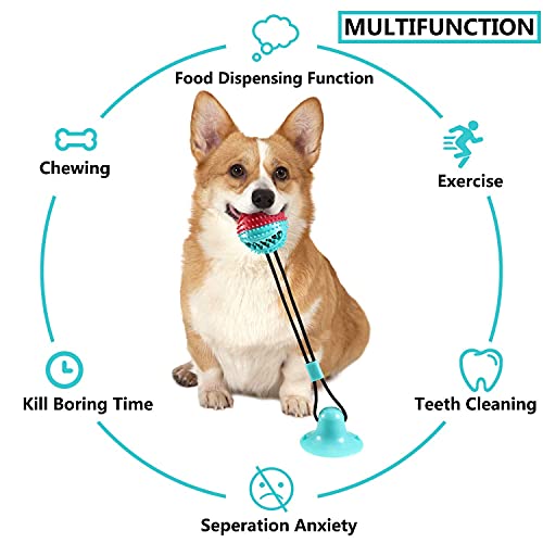 Lzansuii perros Juguete de masticar, con ventosa fija campana pequeña incorporada (con 1 adhesivo con ventosa), bola dispensadora de alimentos para perros gatos cuidado dental dlimpieza dientes