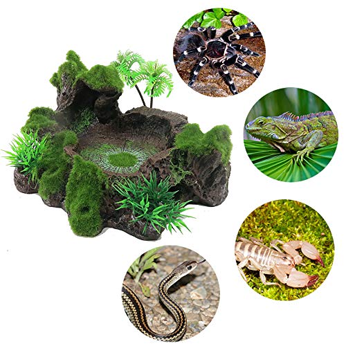 MAGIIN Cuenco de comida artificial del diseño del tronco del árbol, plataforma plástica del reptil de la resina de la decoración del tanque del reptil para los accesorios del hábitat