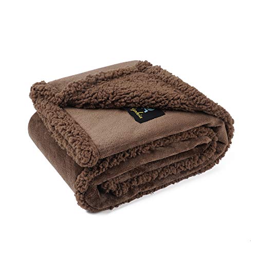 Manta Impermeable para Mascotas, Manta de Franela Mullida de Doble Capa para Perros Gatos Cafe Oscuro S (71*100cm)