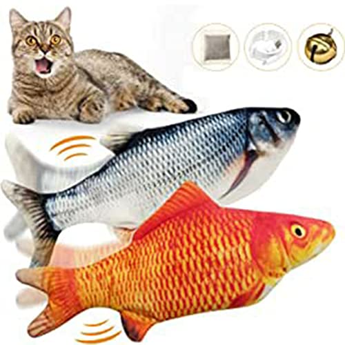 MARSPOWER Simulación Pez Gato Juguete Mascota Pez eléctrico Sensible al Tacto Vibración Golpear Pez Gato Juguete de Peluche Realista - Colorido