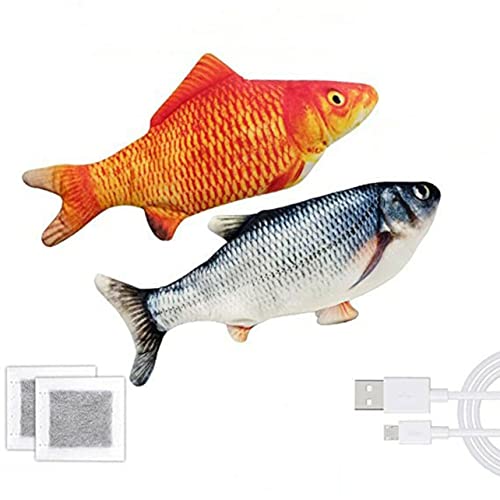 MARSPOWER Simulación Pez Gato Juguete Mascota Pez eléctrico Sensible al Tacto Vibración Golpear Pez Gato Juguete de Peluche Realista - Colorido