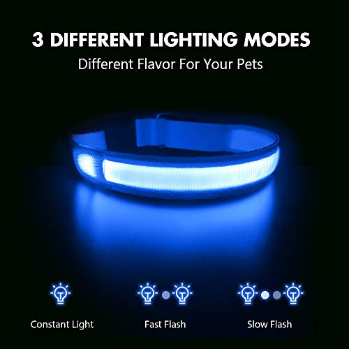 MASBRILL Collar Luminoso Perro de Mascota, 3 Modos Collar Perro Luz con Recargable y Impermeable, Ajustable Collares LED para Perros Pequeños/Medianos/Grandes(Azul M)