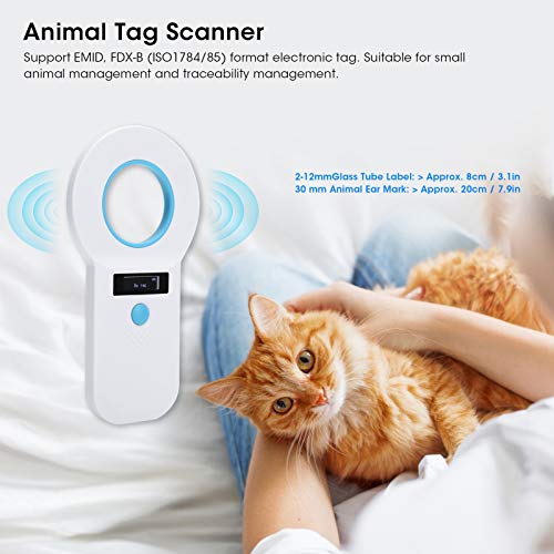 Mascota Micro Chip Escáner, Mascota Etiqueta Escáner, Portátil OLED Perro Gato Etiqueta Lector,RFID EMID Animal Mano Lector Recargable Para Perro Gato Seguimiento, Vaca Cerdo 134,2 KHz W90B(blanco)