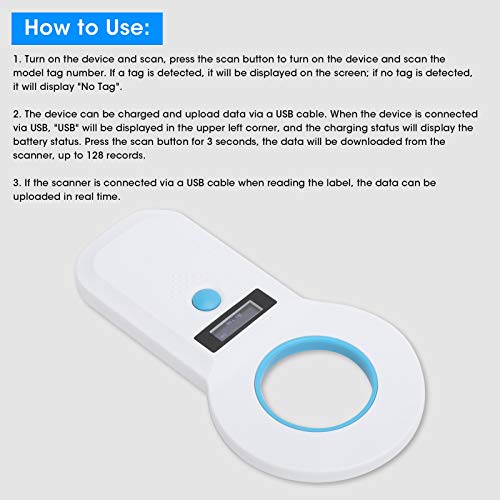 Mascota Micro Chip Escáner, Mascota Etiqueta Escáner, Portátil OLED Perro Gato Etiqueta Lector,RFID EMID Animal Mano Lector Recargable Para Perro Gato Seguimiento, Vaca Cerdo 134,2 KHz W90B(blanco)