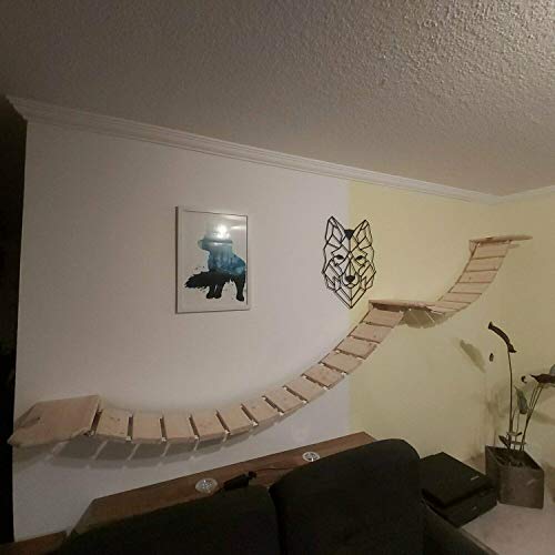 Medikratz Juego completo de puente colgante para gatos; pared de escalada para gatos grandes con pedestal también adecuado para gatos grandes (150 cm + 150 cm, natural).