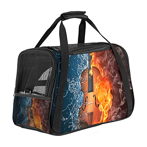 MEITD Transportador de mascotas, comodidad para viajes en línea aérea para animales pequeños/gatos/gatito/cachorro azul negro guitarra trueno fuego
