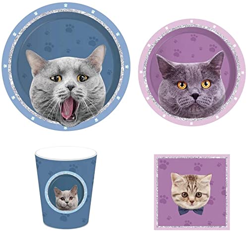 Memyme 254 Piezas de Suministros para Fiestas de Gatos y Mascotas, Incluyen Platos de Cena, Platos de Postre, Tazas, servilletas, pajitas, Decoraciones de Fiesta Desechables para Fiestas temáticas
