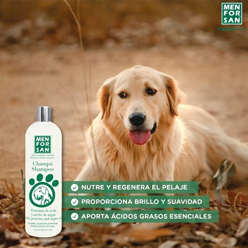 MENFORSAN Champú Perros con Proteínas de Seda y Aceite de Argán 1L, Revitaliza el Pelaje de la Mascota