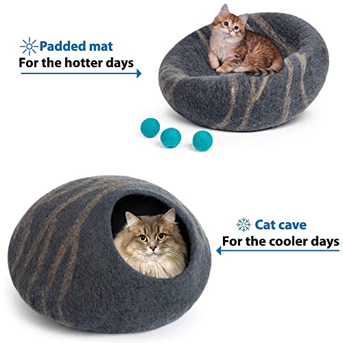 MEOWFIA Cama de fieltro premium para gatos y gatitos (mediano), hecha a mano, 100% lana merino para gatos y gatitos (gris pizarra/mediano)