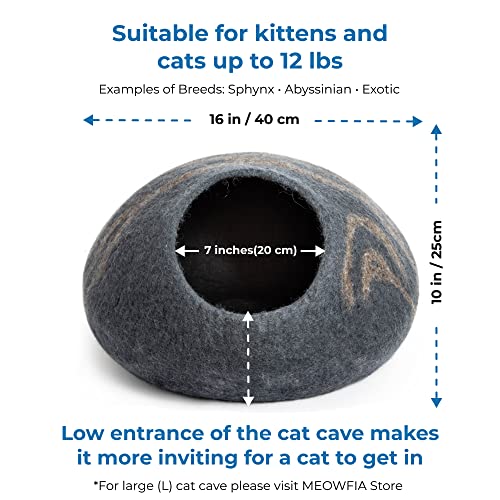 MEOWFIA Cama de fieltro premium para gatos y gatitos (mediano), hecha a mano, 100% lana merino para gatos y gatitos (gris pizarra/mediano)