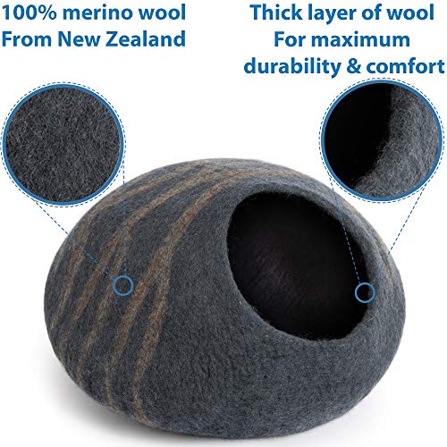 MEOWFIA Cama de fieltro premium para gatos y gatitos (mediano), hecha a mano, 100% lana merino para gatos y gatitos (gris pizarra/mediano)