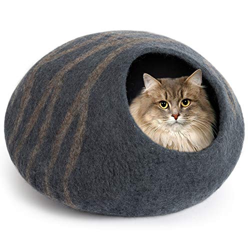 MEOWFIA Cama de fieltro premium para gatos y gatitos (mediano), hecha a mano, 100% lana merino para gatos y gatitos (gris pizarra/mediano)