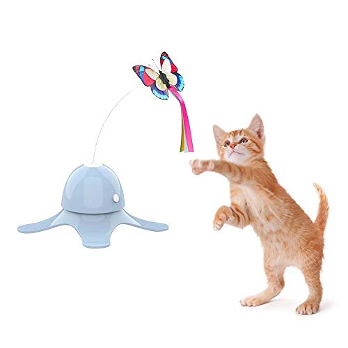 MEROURII Juguete de Mariposa para Gato,Juguete Interactivo para Gatos de Interior con Mariposa Giratoria de 360° para Mascotas
